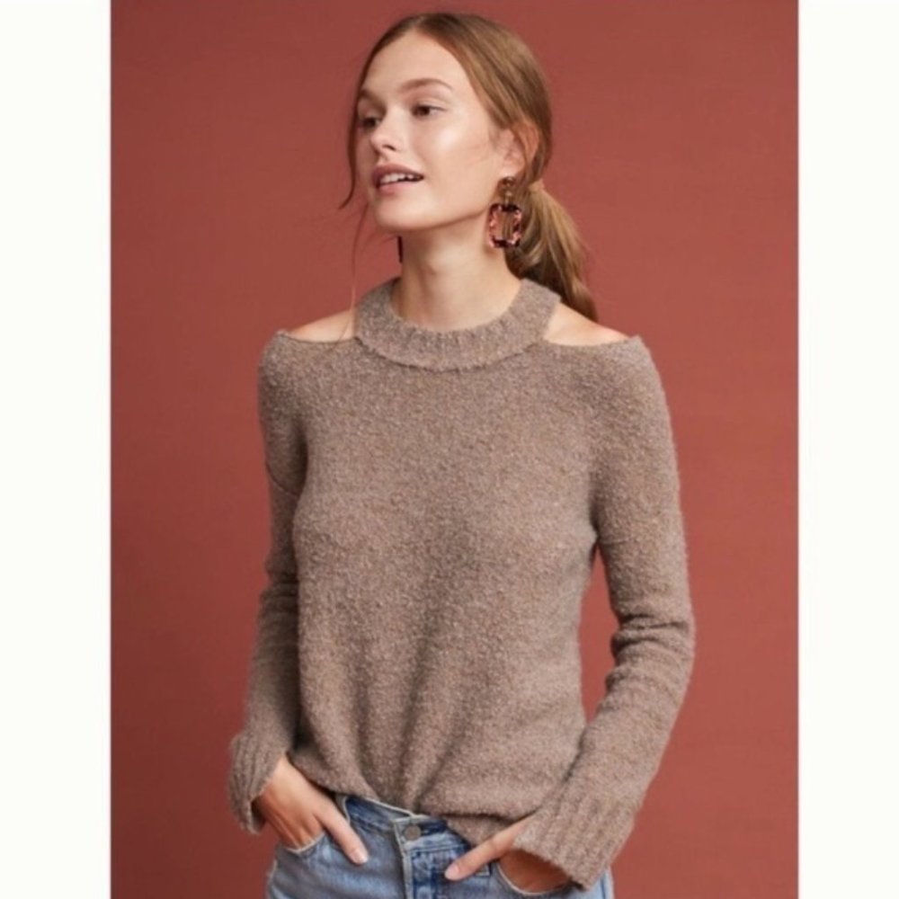ANTHROPOLOGIE Moth Cold Shoulder Sweater in Brown Sz XL - NWT!!